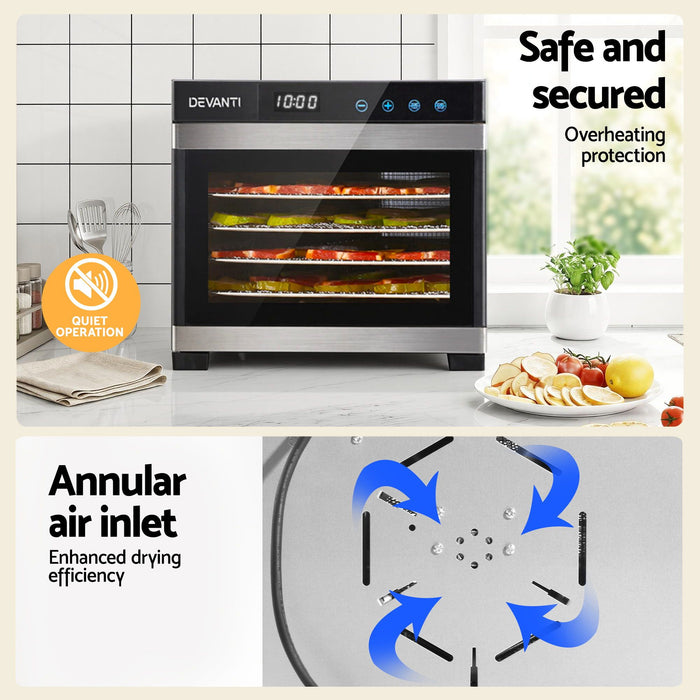 Devanti Food Dehydrator 6 Tray Fruit Dryer Jerky Maker With Stainless Steel Rack