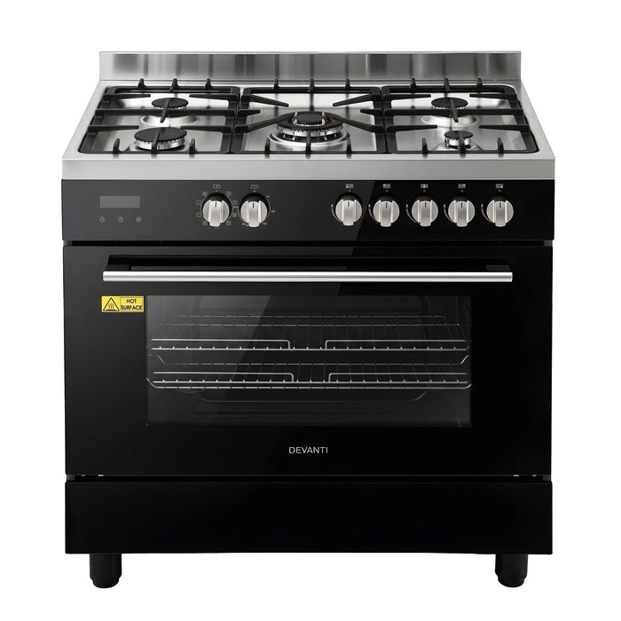 Devanti 90cm Dual Fuel Cooker Gas Cooktop Electric Oven 5 Burner