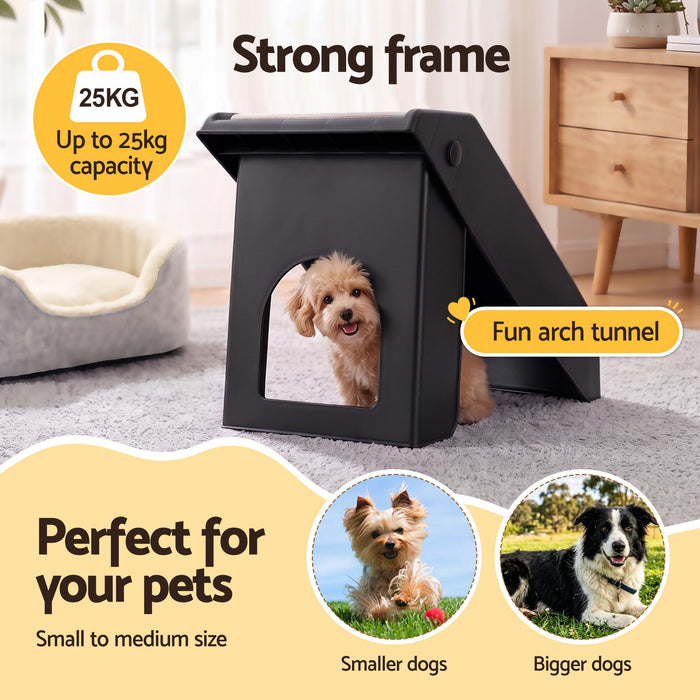i.Pet Dog Ramp 3 Steps Pet Stairs For Bed Sofa Car Foldable Portable Ladder Black