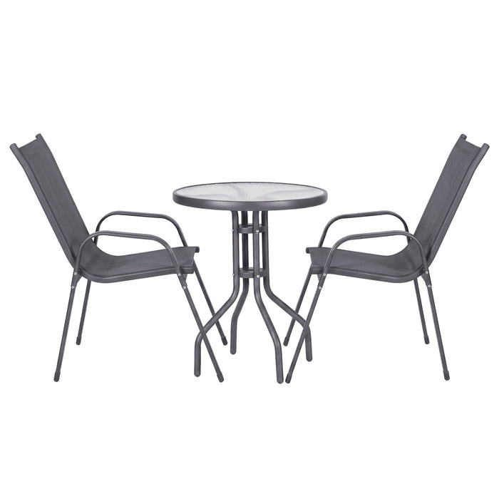 Gardeon 3PC Outdoor Bistro Set Table and Chairs Stackable Patio Furniture Grey