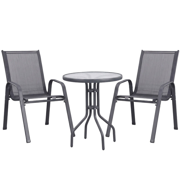 Gardeon 3PC Outdoor Bistro Set Table and Chairs Stackable Patio Furniture Grey