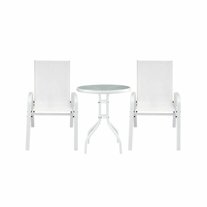 Gardeon 3PC Outdoor Bistro Set Table and Chairs Stackable Patio Furniture White