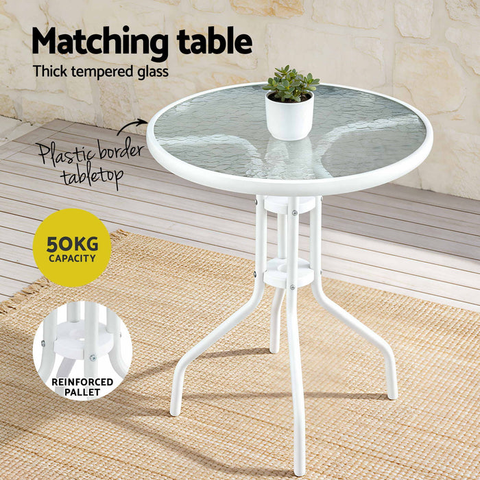 Gardeon 3PC Outdoor Bistro Set Table and Chairs Stackable Patio Furniture White
