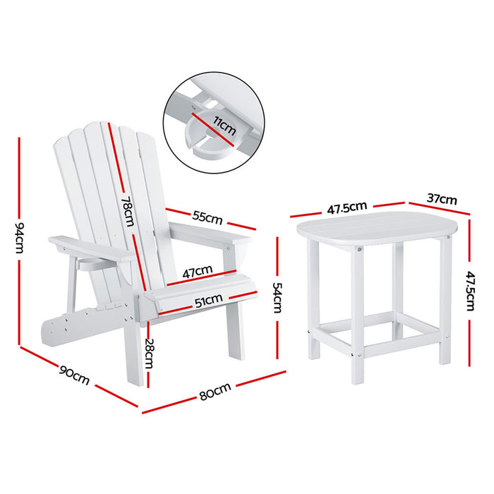 Gardeon Outdoor Table and Chairs HDPE Adirondack Beach Chair Sun Lounge Patio Furniture Garden White