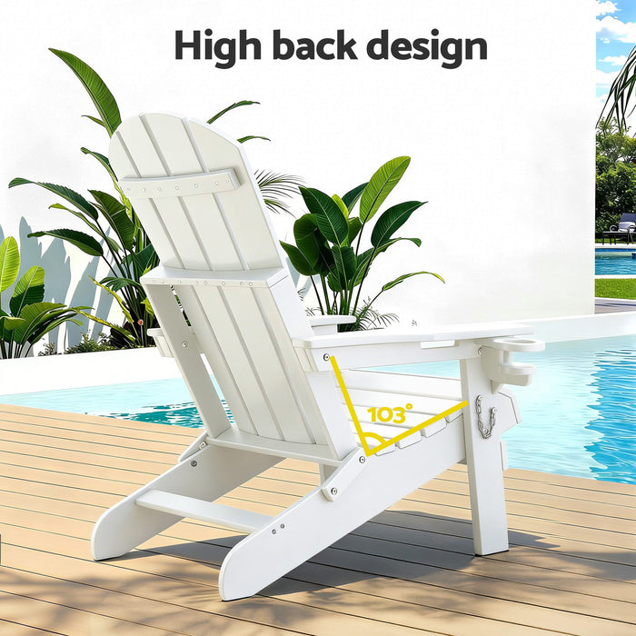 Gardeon Outdoor Table and Chairs HDPE Folding Adirondack Beach Chair Patio Furniture White