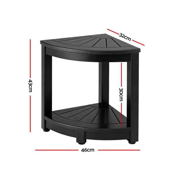 Gardeon Outdoor Coffee Side Table HDPE Desk Corner Shower Stool Bench Seat with Storage Shelf Black