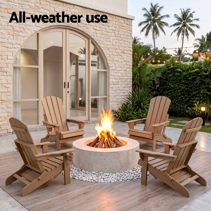 Gardeon Folding Sun Lounger Adirondack Chair Outdoor Lounge Setting HDPE Recliner Footrest Khaki