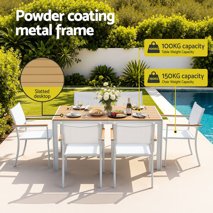 Gardeon 7PCS Outdoor Dining Set Table and Chairs Patio Garden Furniture Bistro Set White