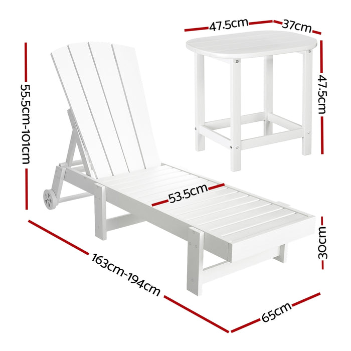 Gardeon Sun Lounge Lounger Table and Chairs Beach Chair Adirondack HDPE Patio Outdoor Furniture Wheels White