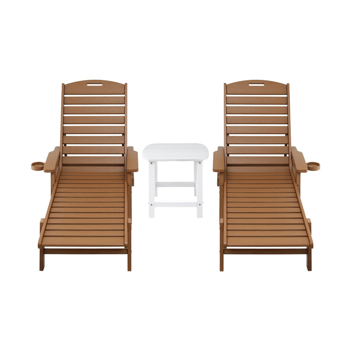Gardeon Sun Lounge Lounger Table and Chairs Beach Chair HDPE Patio Outdoor Furniture Wheels Brown