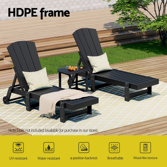 Gardeon Sun Lounge Beach Chair HDPE Adirondack Lounger Patio Outdoor Furniture with Wheels Black