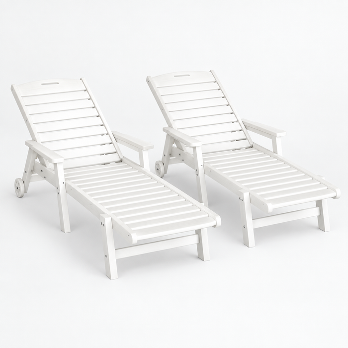 Gardeon 2PCS Sun Lounge Lounger Beach Chair HDPE Patio Outdoor Furniture with Wheels White
