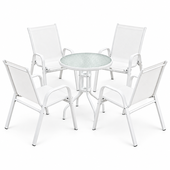 Gardeon 5PC Bistro Set Outdoor Table and Chairs Stackable Patio Furniture White