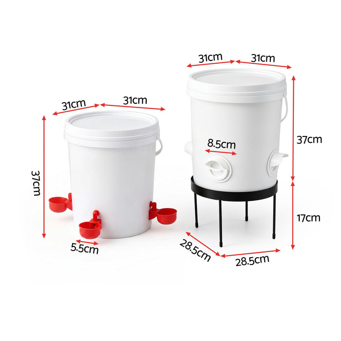 Giantz 20L X2 Chicken Feeder Waterer Set Automatic Poultry Dispenser Metal Stand