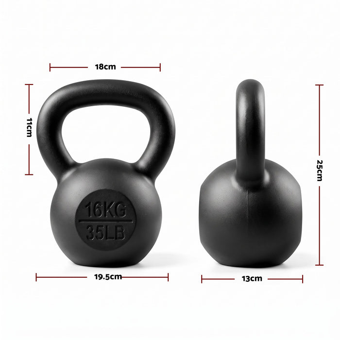 Everfit 16kg Cast Iron Kettlebell Powder Coating Flat Bottom Home Gym