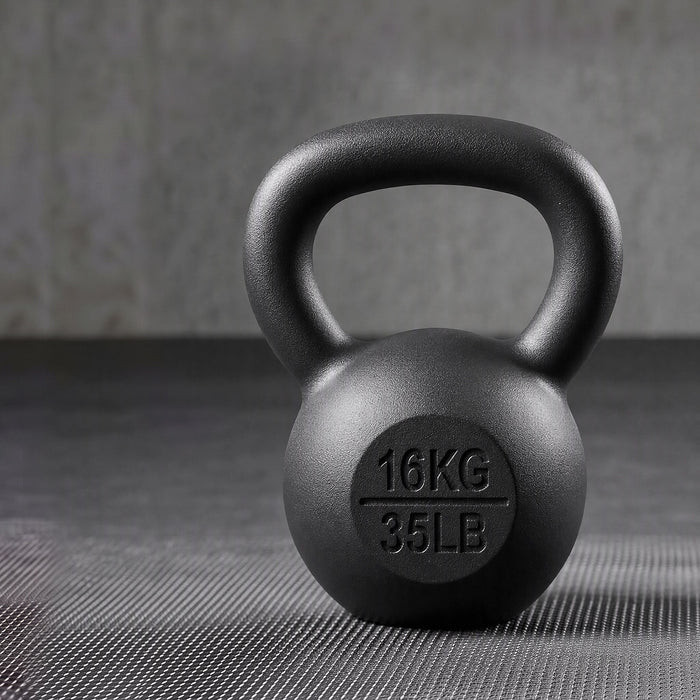 Everfit 16kg Cast Iron Kettlebell Powder Coating Flat Bottom Home Gym