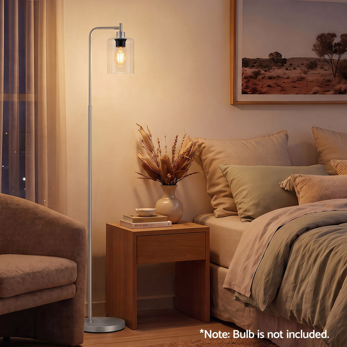 Artiss Floor Lamp Modern Industrial Standing Light with Clear Glass Shade, Silver Metal Tall Lamp for Living Room, Bedroom & Office, Anti-Tipping Weighted Base & Foot Switch (Bulb Not Included)