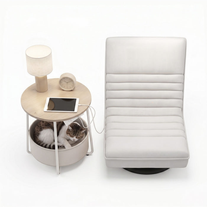 Artiss Floor Lounge & Round Coffee Table Side End Table with Charging Station Set