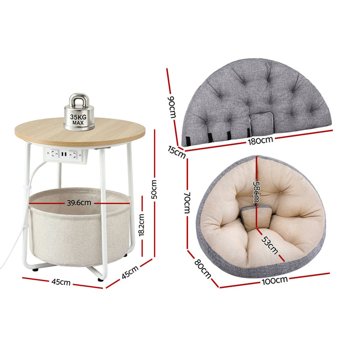 Artiss Floor Lounge and Coffee Table w/ Charging Station Set