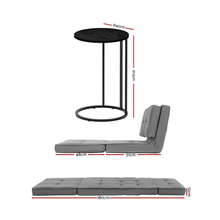 Artiss Single Sofa Bed and Side Table Set, Adjustable Recliner Narrow End Table