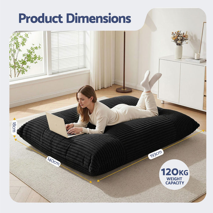 Artiss 3-in-1 Bean Bag Chair for Living Room Convertible Floor Sofa Dark Grey