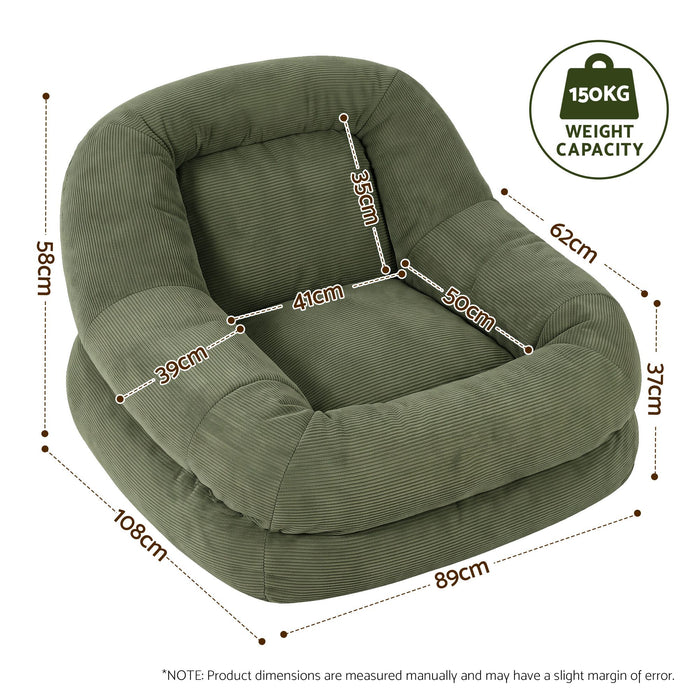 Artiss Armchair Floor Chair Couch Recliner 1 Seater Cloud Chaise Lounge Corduroy Green