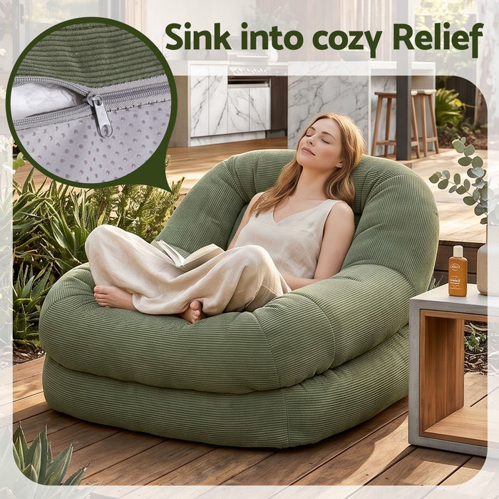 Artiss Armchair Floor Chair Couch Recliner 1 Seater Cloud Chaise Lounge Corduroy Green