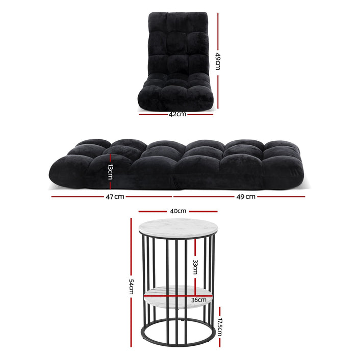 Artiss Sofa Bed Floor Lounge Recliner Foldable Chair & Side Table Bundle