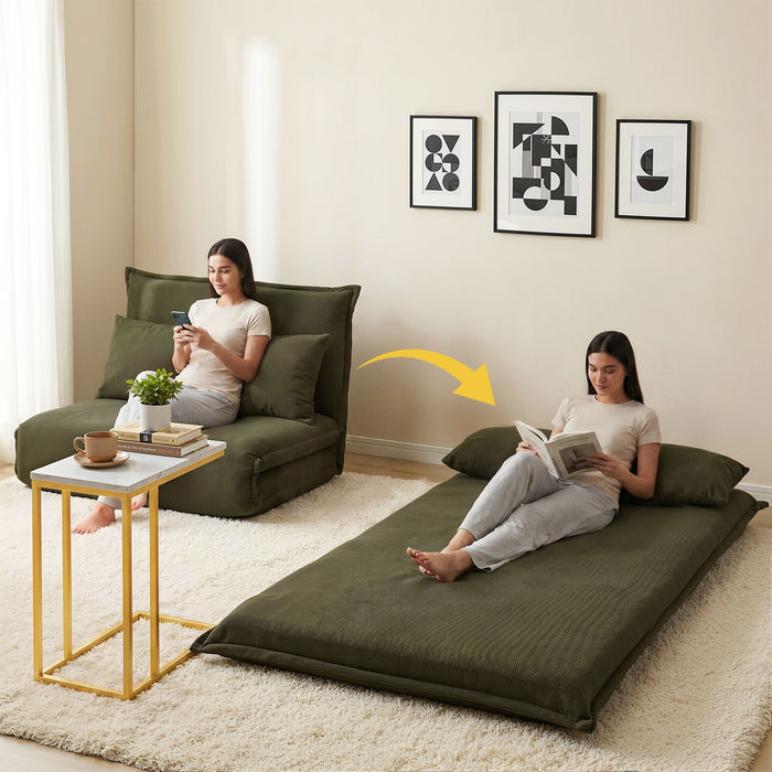 Artiss Floor Lounge Sofa Bed Folding Chaise Chair Green & Coffee Table Side Table Marble Effect