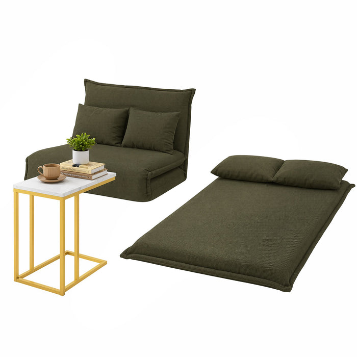 Artiss Floor Lounge Sofa Bed Folding Chaise Chair Green & Coffee Table Side Table Marble Effect