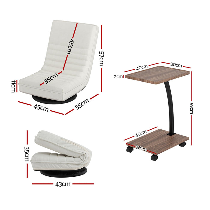 Artiss Floor Lounge 360° Swivel Foldable Sofa Chair and Side Table with Castors Set