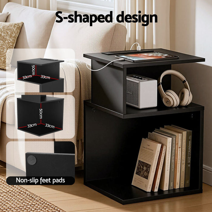 Artiss Swivel Floor Chair and Bedside Table with Charging Station Set