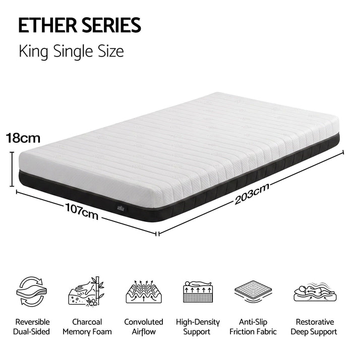 Giselle 18cm King Single Memory Foam Mattress Dual Feel Reversible Charcoal Foam