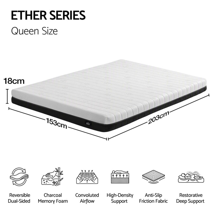Giselle 18cm Queen Memory Foam Mattress Dual Feel Reversible Charcoal Foam