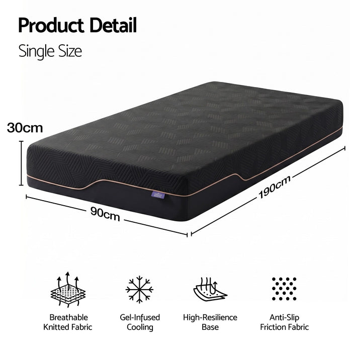 Giselle Single Cooling Memory Foam Mattress Medium Firm with Gel Comfort 30cm