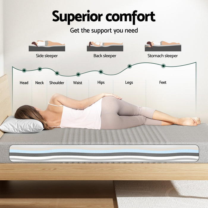 Giselle Bedding Cool Gel Memory Foam Mattress Charcoal 7-Zone Washable Bamboo Cover 15cm Queen