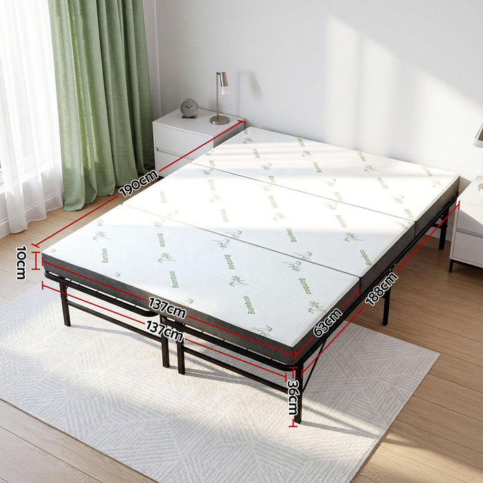 Giselle Folding Bed with Mattress Double Portable Foldable Guest Bed Bamboo Cover