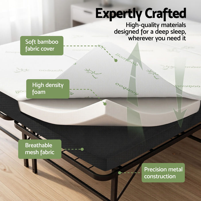 Giselle Folding Bed with Mattress Double Portable Foldable Guest Bed Bamboo Cover