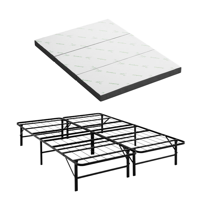 Giselle Folding Bed with Mattress Double Portable Foldable Guest Bed Bamboo Cover