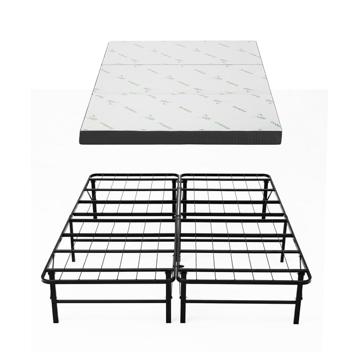 Giselle Folding Bed with Mattress Double Portable Foldable Guest Bed Bamboo Cover