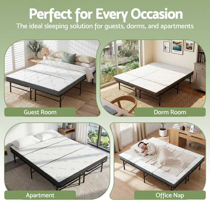 Giselle Folding Bed with Mattress Queen Portable Foldable Guest Bed Bamboo Cover