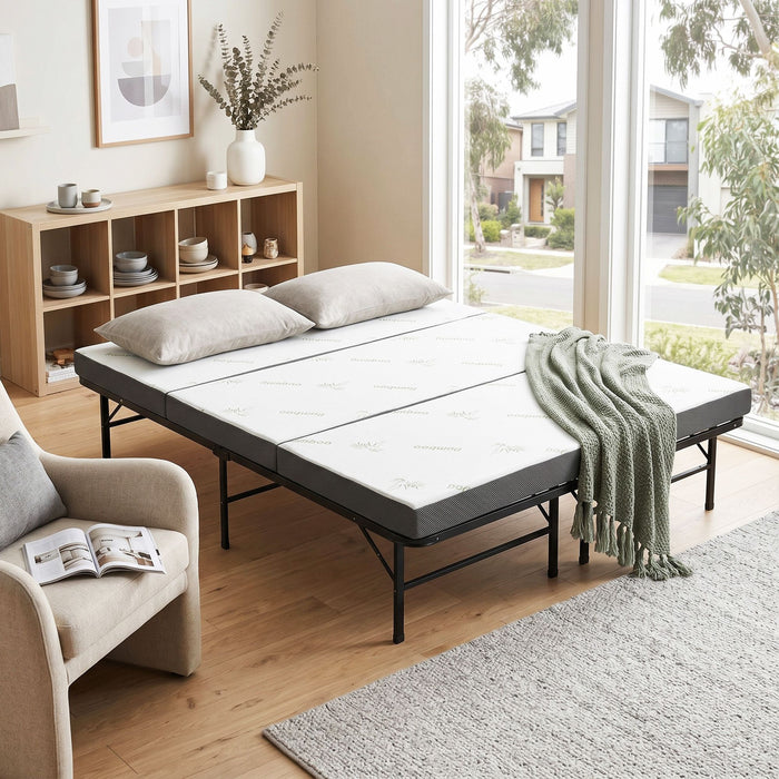 Giselle Folding Bed with Mattress Queen Portable Foldable Guest Bed Bamboo Cover