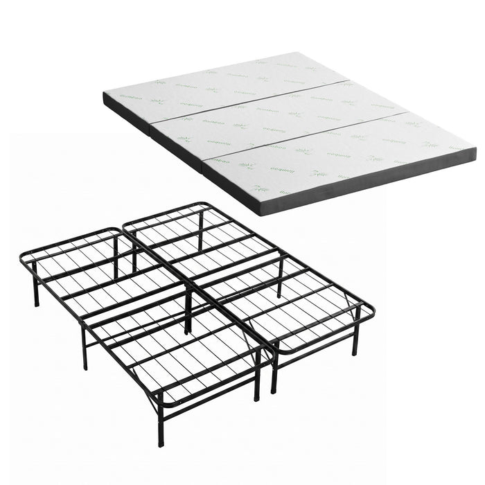 Giselle Folding Bed with Mattress Queen Portable Foldable Guest Bed Bamboo Cover