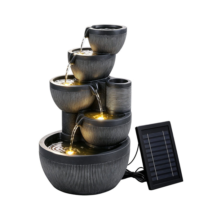 Gardeon Solar Fountain Water Feature 5-Tier Cascading Bowl Grey 51cm