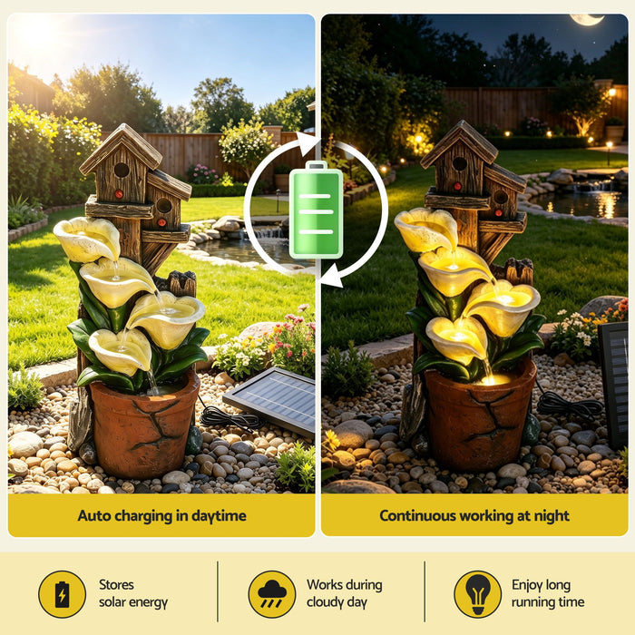 Gardeon Solar Fountains Water Features 4-Tier Cascading Flower Bowls 55cm