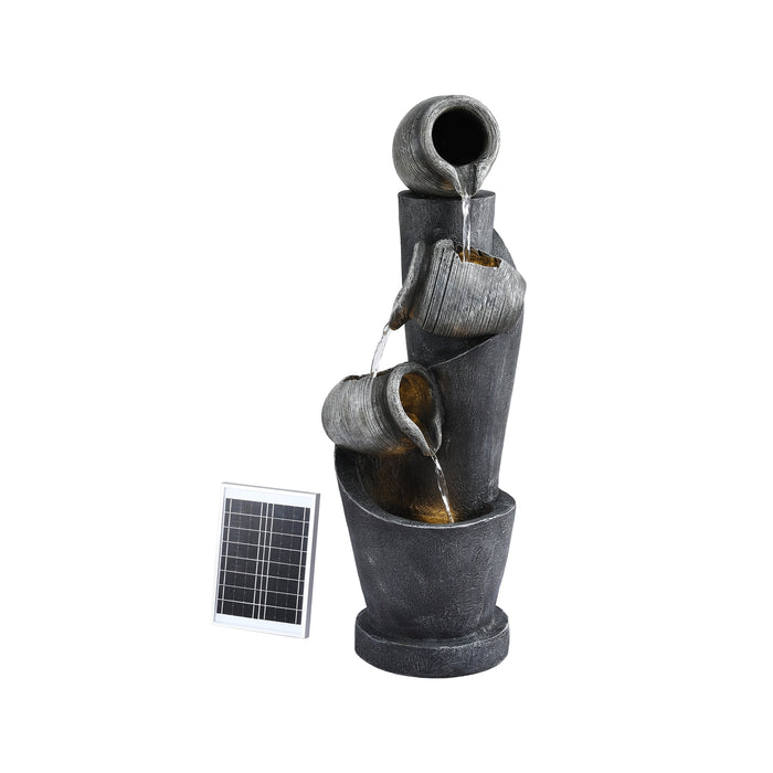 Gardeon Solar Fountain Water Feature Cascading Fountain 3-Tier Pot LED Lights 80CM Grey