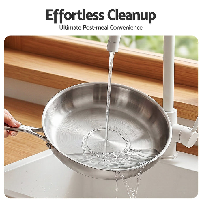 5-Star Chef 30cm Stainless Steel Frying Pan Uncoated Frypan with Tri-Ply Body Silver