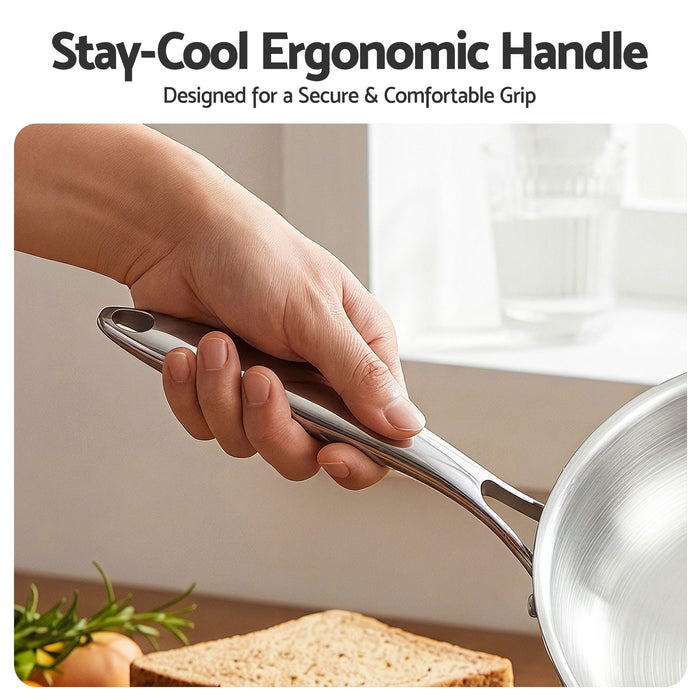 5-Star Chef 30cm Stainless Steel Frying Pan Uncoated Frypan with Tri-Ply Body Silver