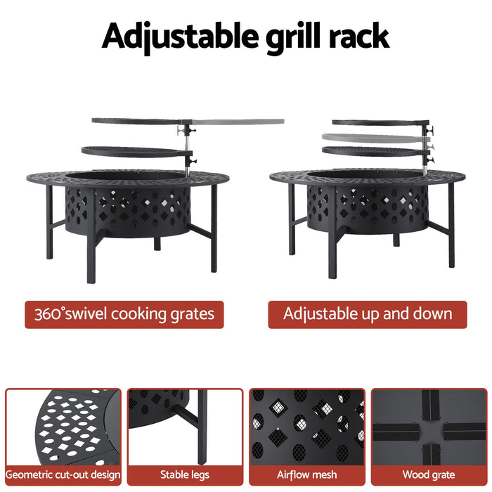 Grillz Fire Pit BBQ Charcoal Smoker Portable Mesh Pits Outdoor Camping Fireplace