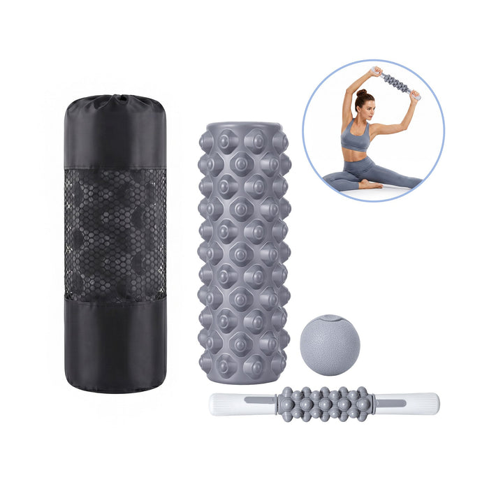 Everfit Foam Roller Set 3-in-1 with Targeted Recovery Muscle Roller Stick & Deep Tissue Massage Ball, Heavy Duty 150KG Support Gym Roller for Back Pain Relief, Myofascial Release, Home Gym Exercise